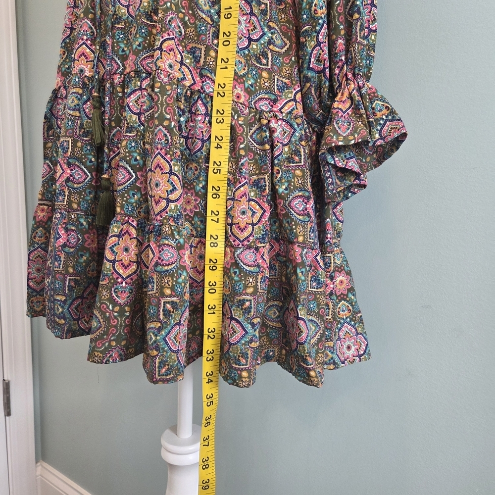 Slayer Black Label Paisley Print Ruffle Dress Long Sleeve Elastic Tie Waist - Picture 7 of 13